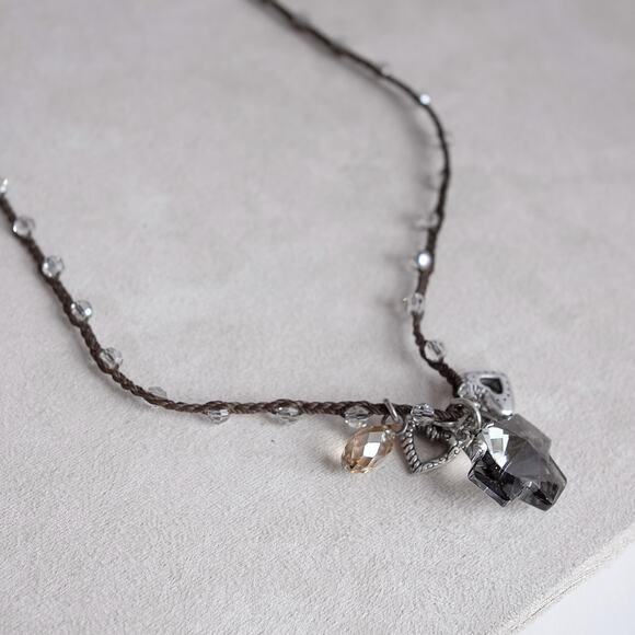 Brighton Karma Charm Necklace Retired Brown Cord Cross CZ Charms 16-18" - Picture 3 of 6